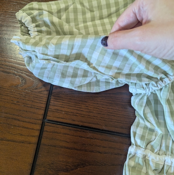 Handmade Smocked Light Green White Summer Gingham Cottagecore Puff sleeve blouse - Picture 6 of 7